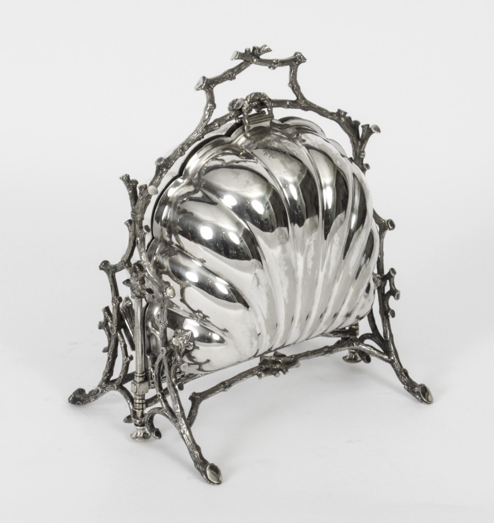 Antique Victorian Silver Plated Shell Biscuit Box 19thC 1880
