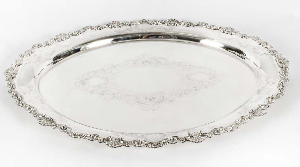Antique Irish Silver Plated Oval Twin Handled Tray W. Gibson 1870
