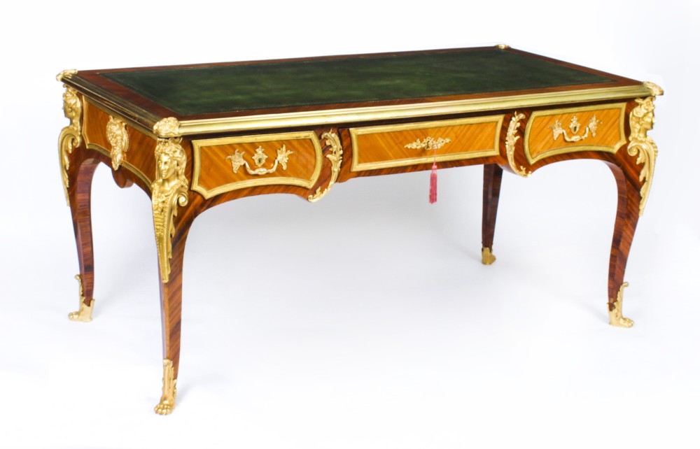 Antique French Louis Revival Kingwood & Ormolu Bureau Plat Desk 19th C
