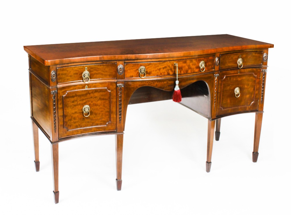 Antique George III Flame Mahogany Serpentine Sideboard 19th Century
