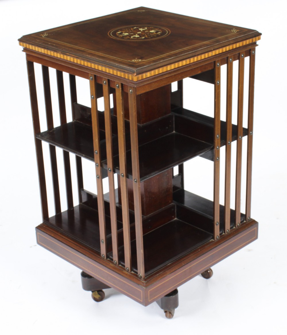 Antique Victorian Revolving Bookcase Flame Mahogany 19th C
