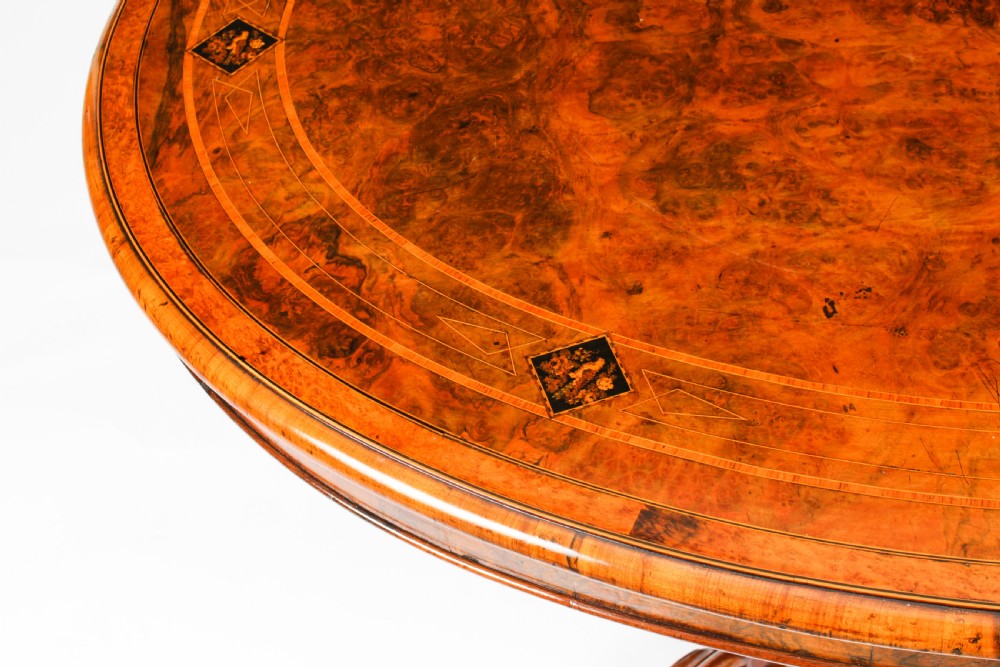 Antique Burr Walnut Oval Coffee Table Circa 1860 19th Century View V