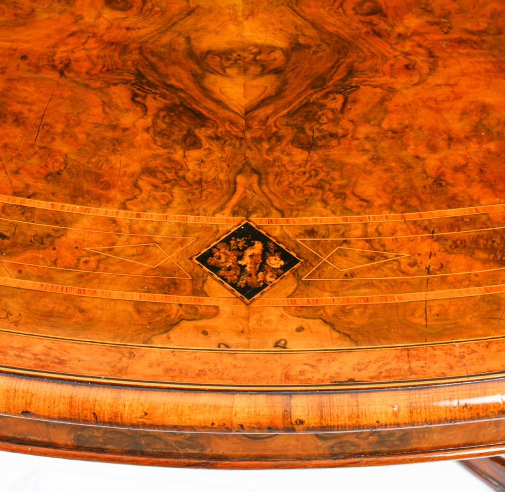 Antique Burr Walnut Oval Coffee Table Circa 1860 19th Century View VI