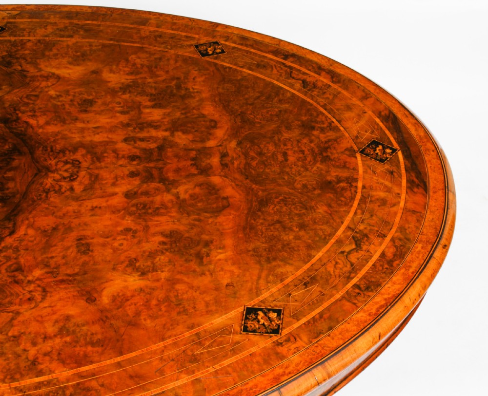 Antique Burr Walnut Oval Coffee Table Circa 1860 19th Century View VII