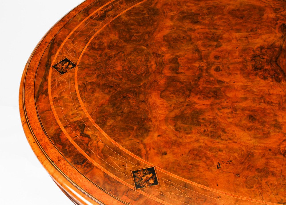 Antique Burr Walnut Oval Coffee Table Circa 1860 19th Century View VIII