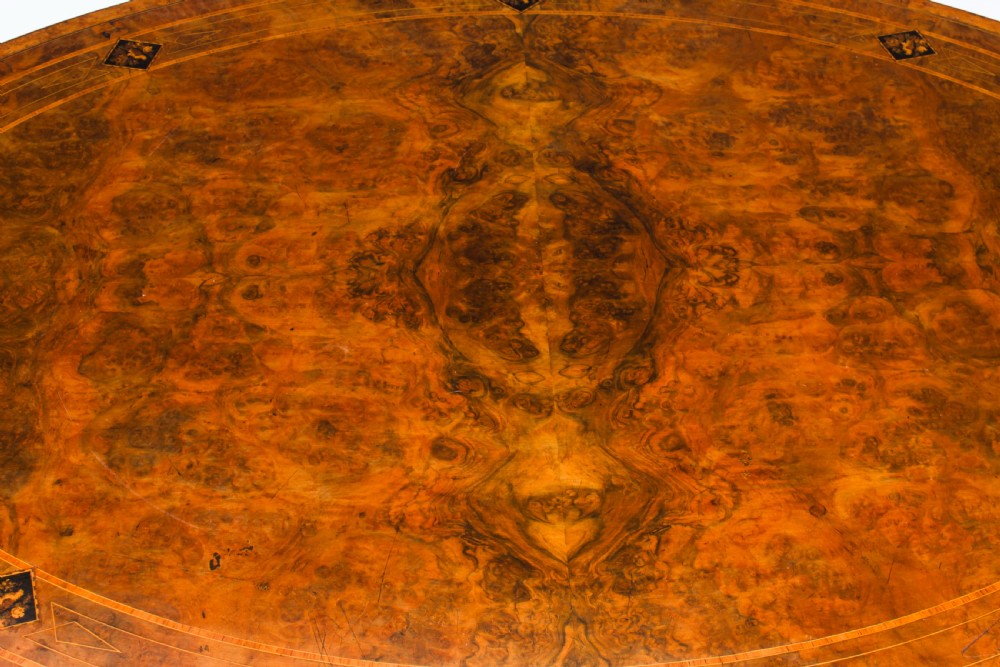 Antique Burr Walnut Oval Coffee Table Circa 1860 19th Century View IX