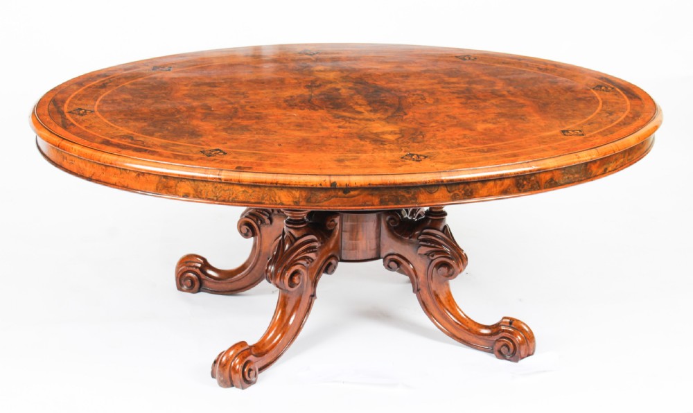 Antique Burr Walnut Oval Coffee Table Circa 1860 19th Century View XVI
