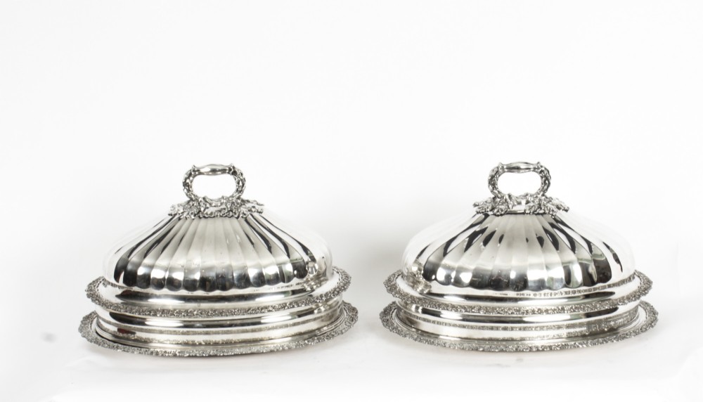 Antique Pair Old Sheffield Plate Beef Venison Tureens & Domed Covers C 1820
