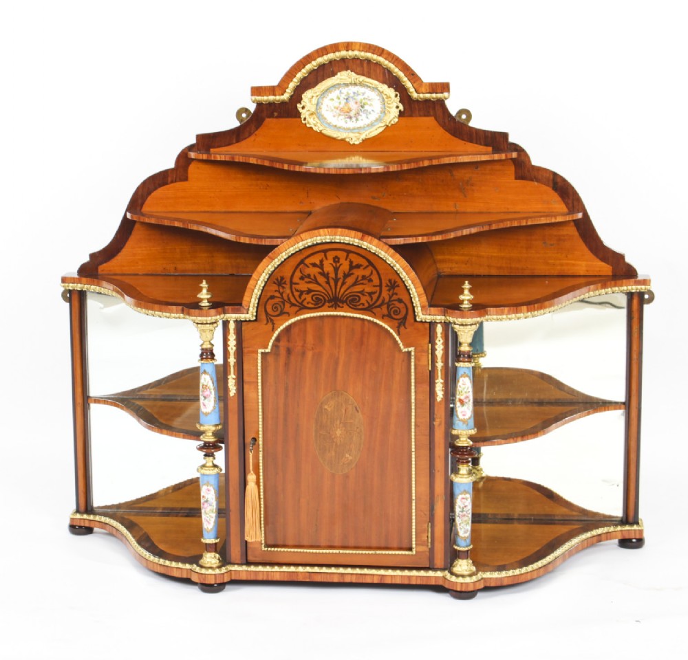 Antique Ormolu & Porcelain Mounted Table Top Credenza Cabinet 19th C
