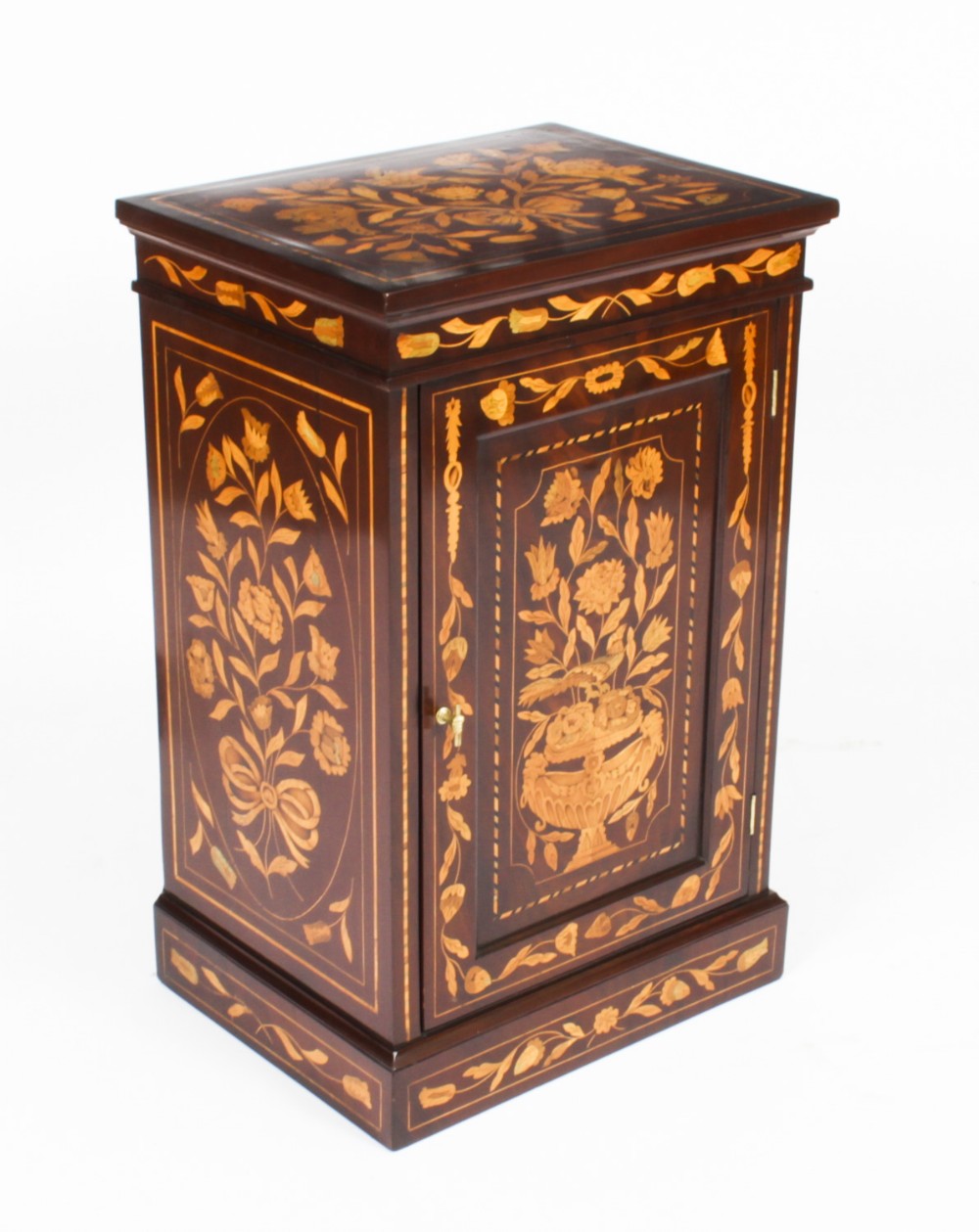 Antique Free Standing Dutch Mahogany Marquetry BedSide Cabinet Pedestal 19th C
