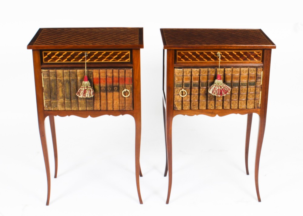 Antique Pair Ormolu Mounted Parquetry Occasional / Bedside Tables 19th C
