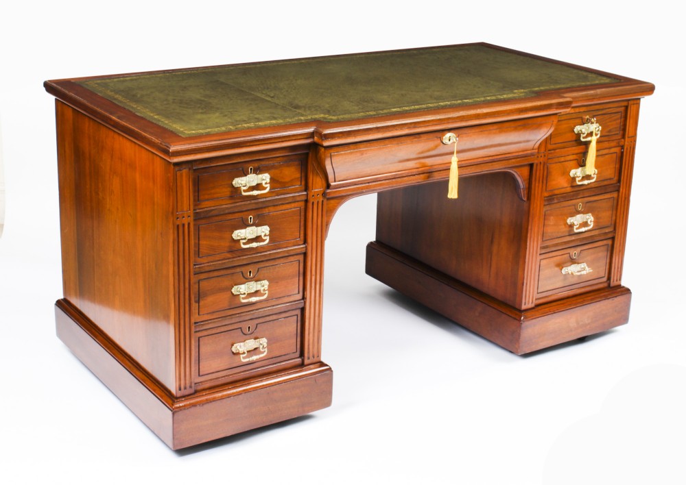 Antique Victorian Walnut Pedestal Desk c.1870 19th C
