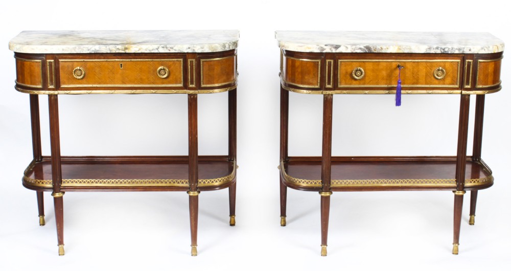 Antique Pair French Ormolu Mounted Console Side Tables 19th C C1880