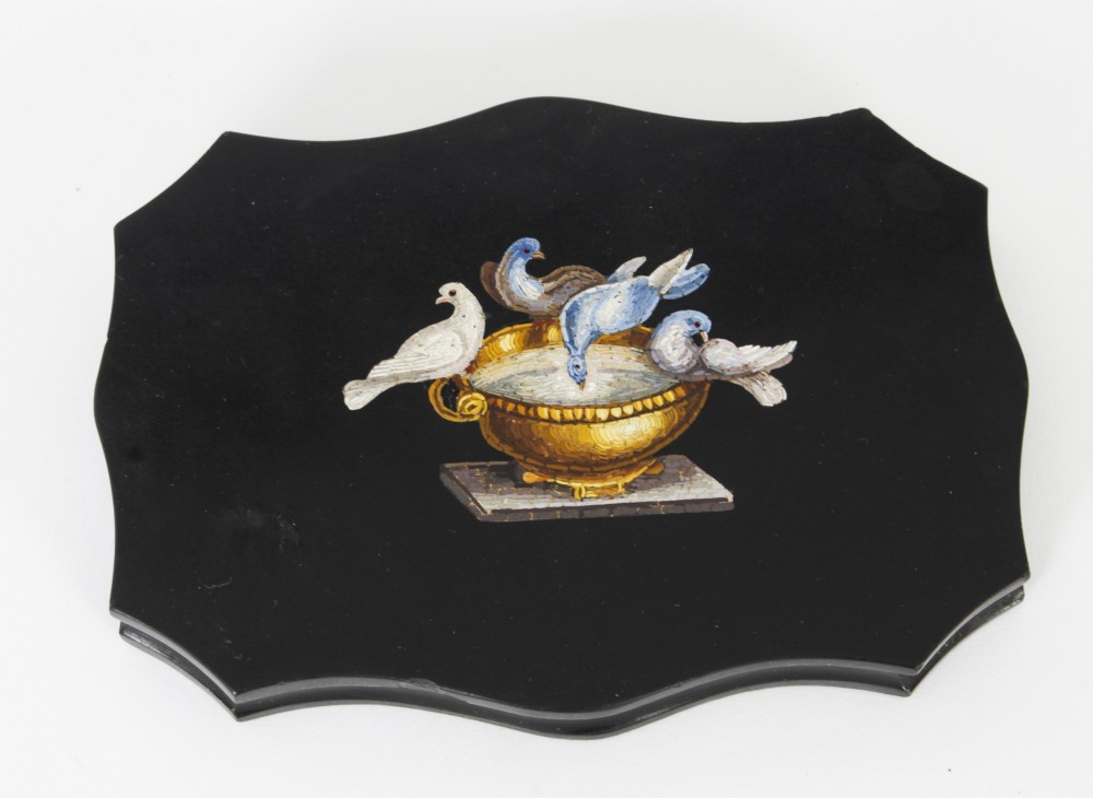 Antique Grand Tour Micro-Mosaic Marble Desk Weight Doves Pliny 19th Century
