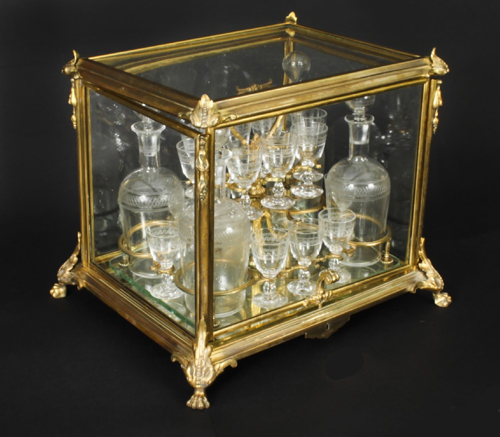Antique French Bacarrat Ormolu with Glass Tantalus Cave a Liqueur 19th C
