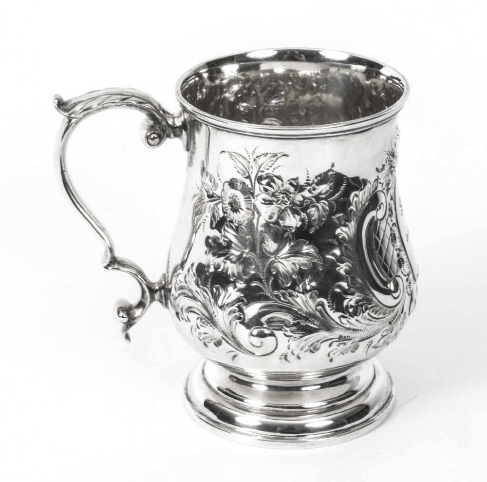 Antique Victorian Silver Plated Embossed and Engraved Mug C1870
