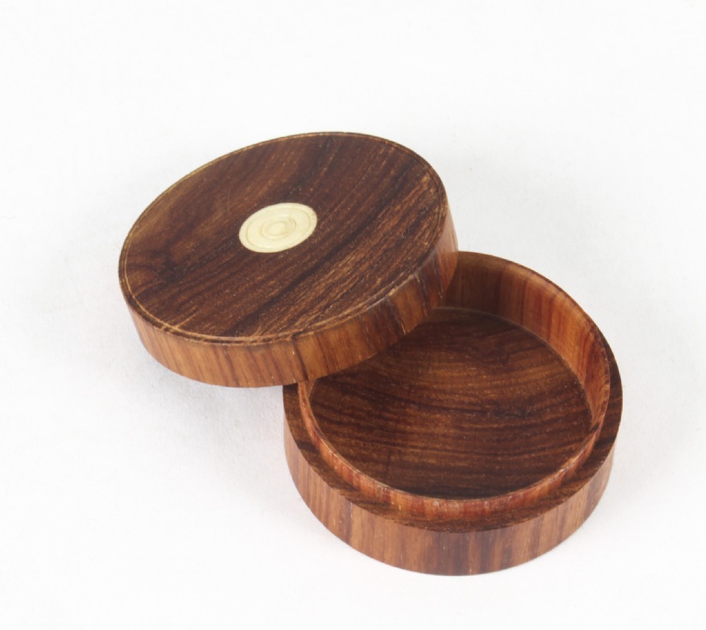 Antique Circular Hardwood Snuff Box & Cover C1900 20th C
