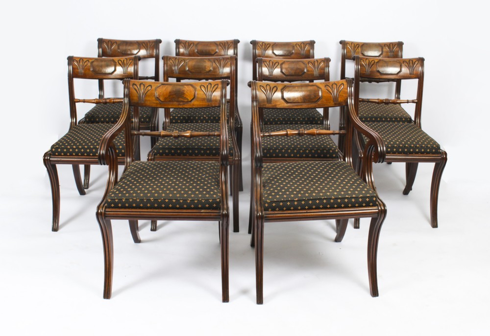 Antique Set 10 Scottish Regency Dining Chairs C1815 19th Century
