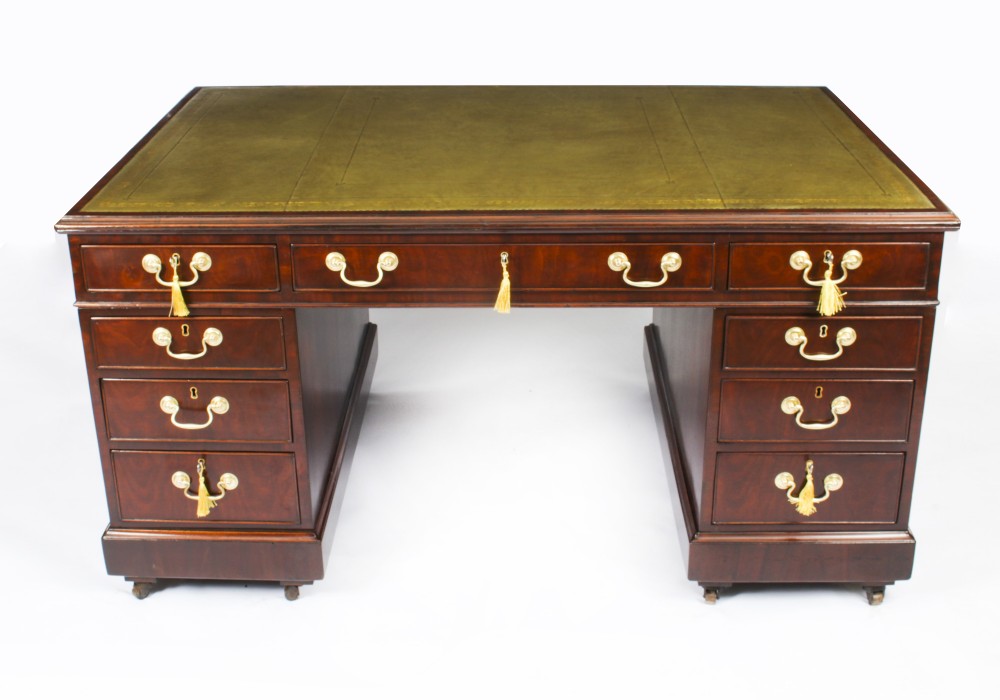 Antique 5ft George III Mahogany Pedestal Partners Desk C1810 19th C
