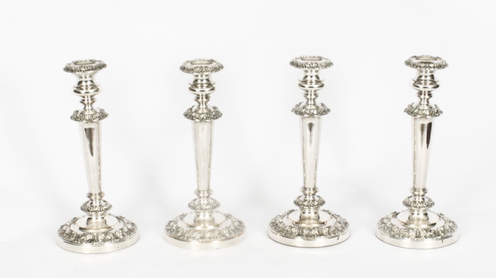 Antique Set 4 Old Sheffield Silver Plated Candlesticks C1820 19th Century
