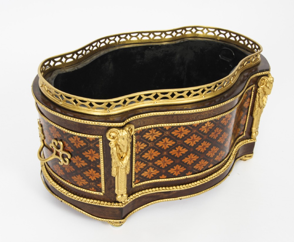 Antique French Marquetry Ormolu Mounted Jardiniere 19th Century
