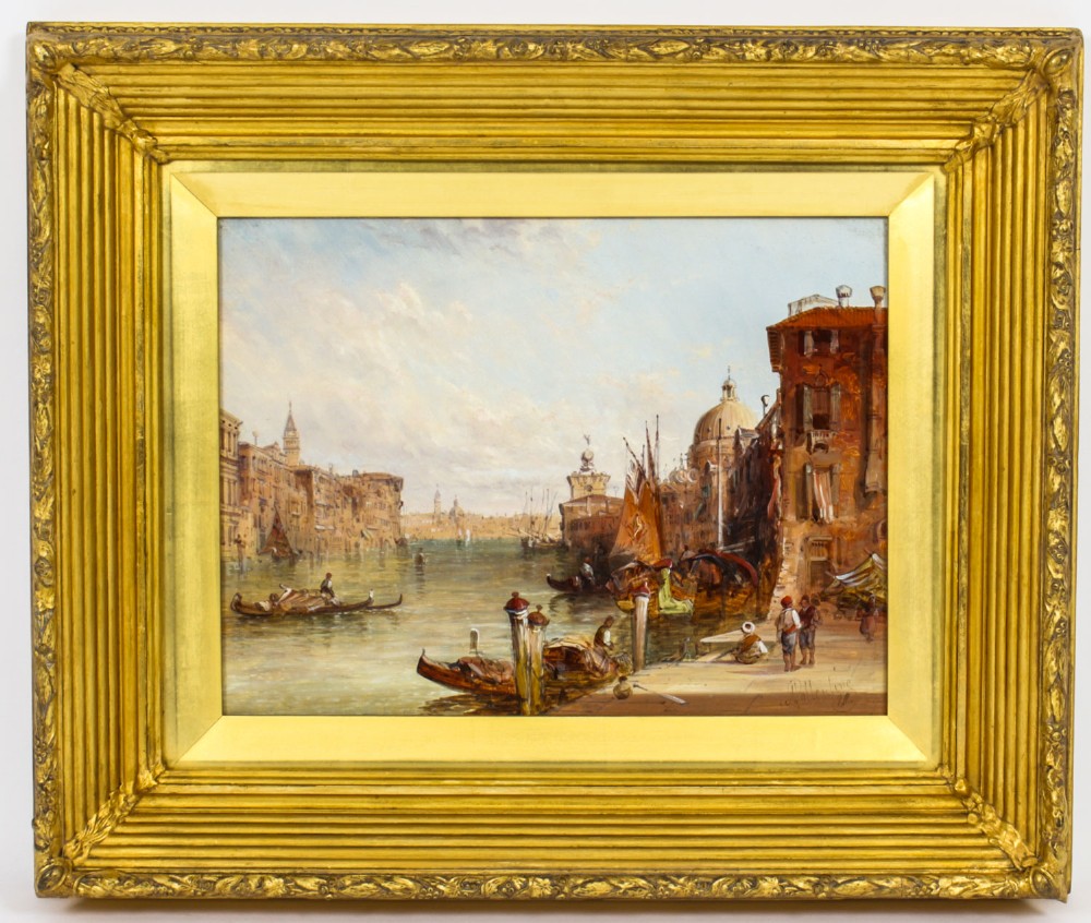 Antique Oil Painting of the Grand Canal Venice Alfred Pollentine 19th C
