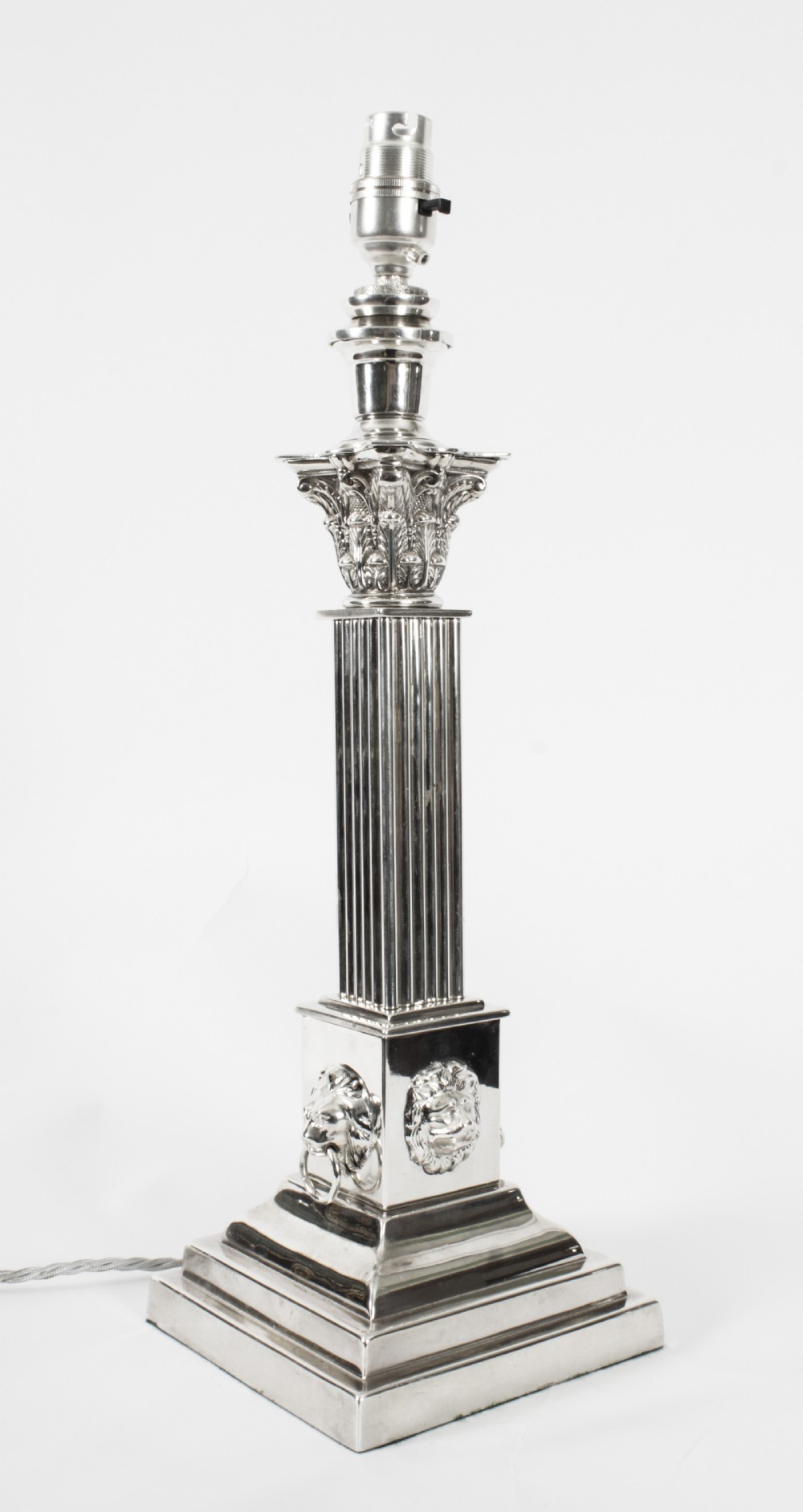 Antique Victorian Silver Plated Corinthian Column Table Lamp C 1880 19th C
 View II