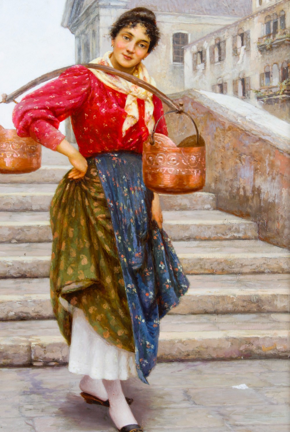 Antique Pair Oil on Canvas Venetian Market Paintings by Luigi Pastega 19th C
 View V