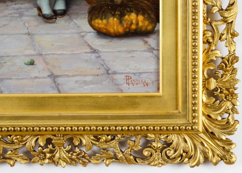 Antique Pair Oil on Canvas Venetian Market Paintings by Luigi Pastega 19th C
 View VIII