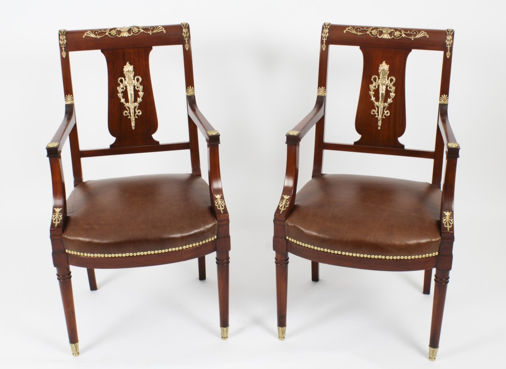 Antique Pair Empire Revival Ormolu Mounted Armchairs C1880 19th C

