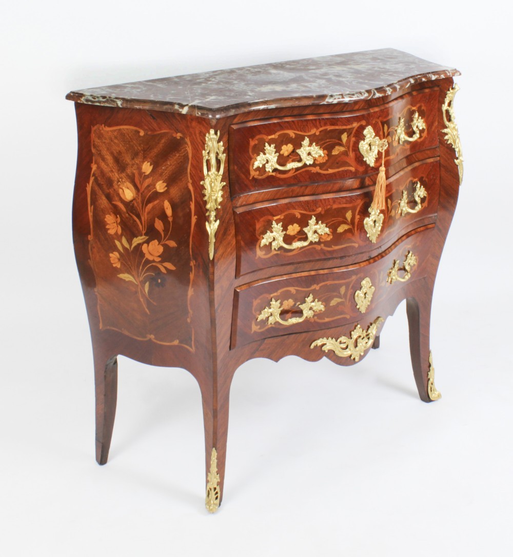 Antique French Louis Revival King Wood Walnut Marquetry Commode 19th Century
