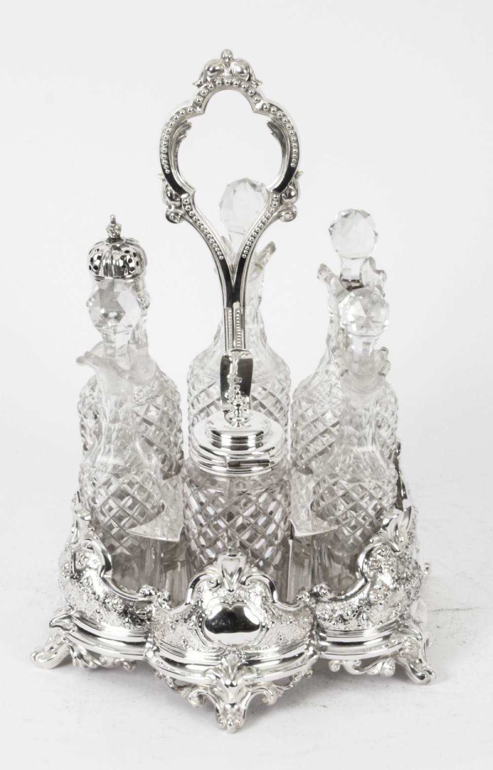Antique Victorian Silver Plated 6 Bottle Cruet Set Henry Wilkinson Circa 1860
