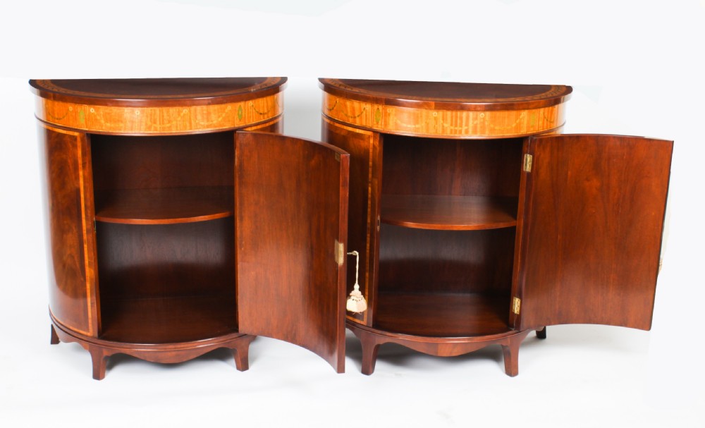 Antique Pair Flame Mahogany Demi Lune Cabinets Circa 1910
 View XXII