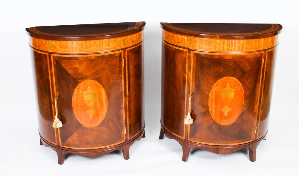 Antique Pair Flame Mahogany Demi Lune Cabinets Circa 1910
 View XXVII