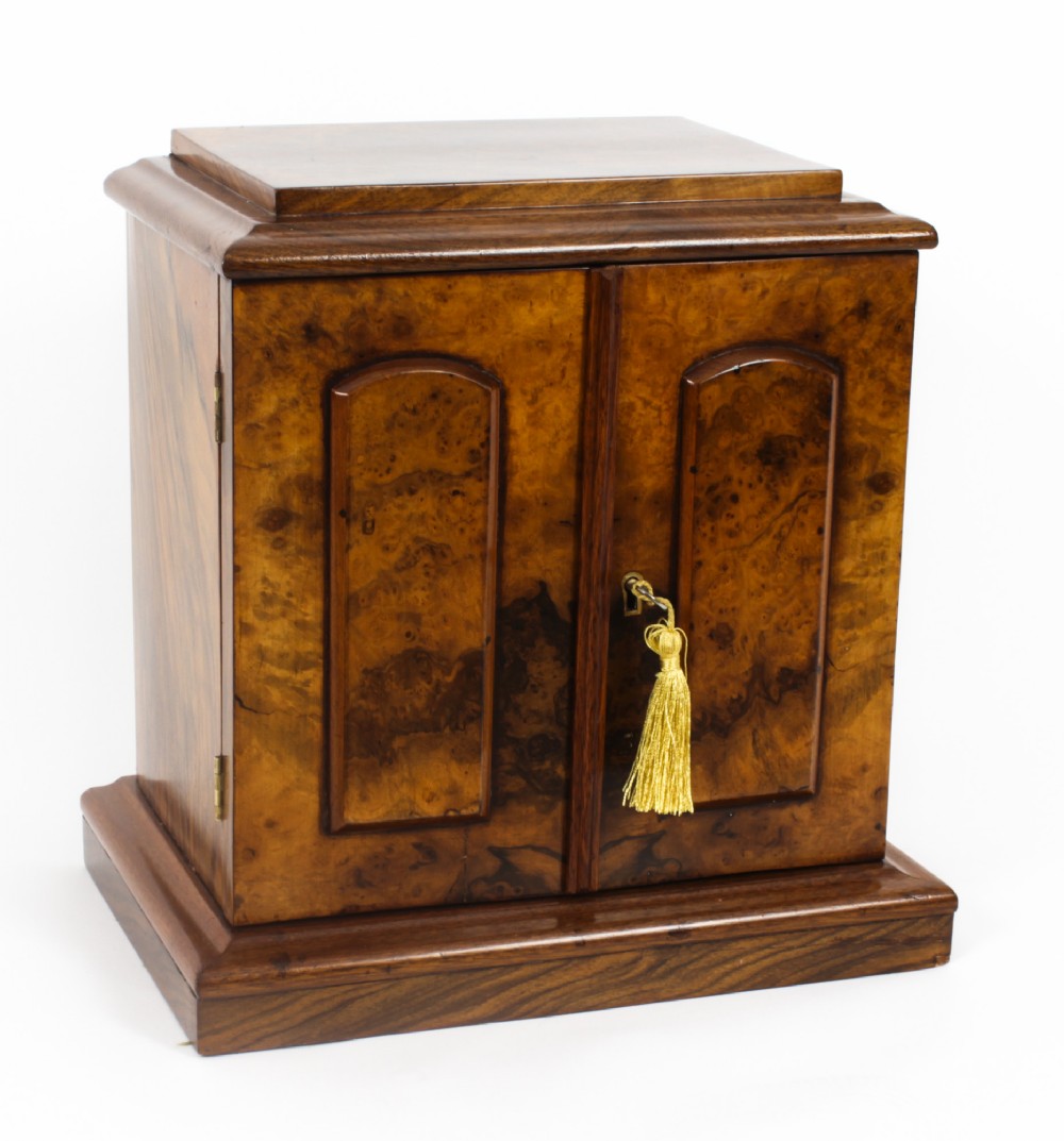 Antique Victorian Burr Walnut Table Top Jewellery Collectors Cabinet C1880
