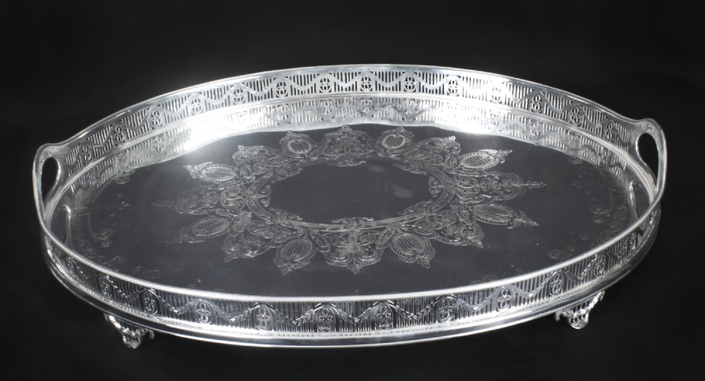 Antique Monumental Victorian Oval Silver Plated Gallery Tray C1870 19th Century
