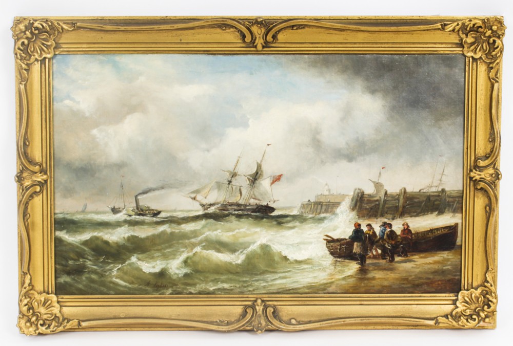 Antique Oil on Canvas Seascape Painting Alfred Vickers 19th Century
