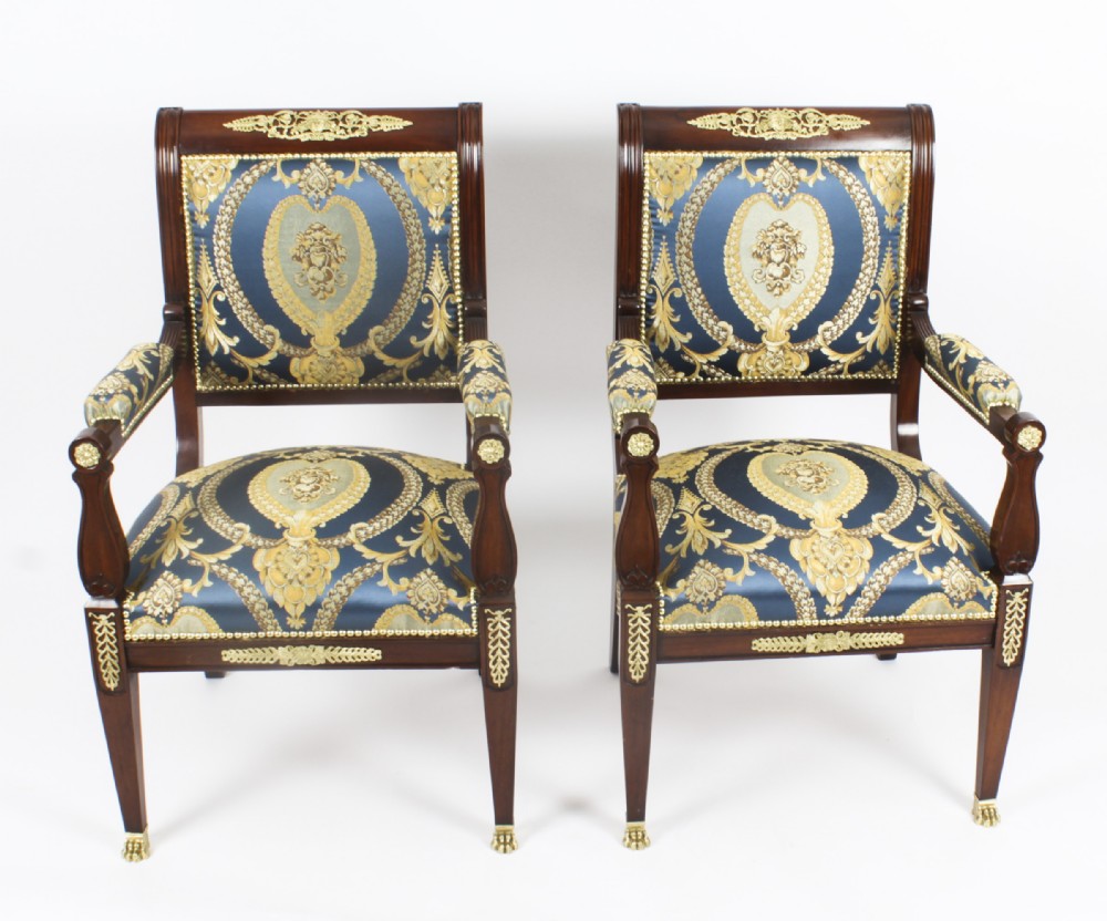 Antique Pair French Empire Revival Ormolu Mounted Armchairs C1870 19th C
