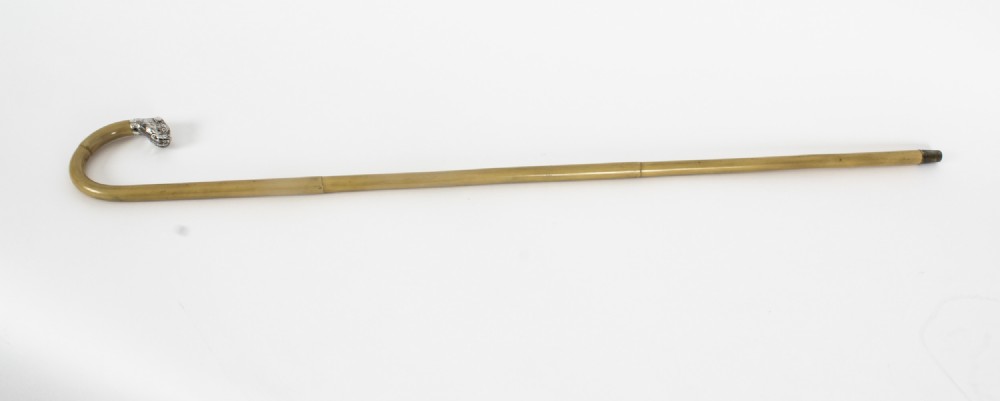Antique Walking Stick Cane with Sterling Silver Bulldog Handle 1904
