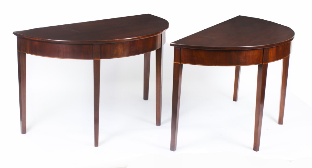 Antique Pair George IV Fruitwood Demi Lune Console Tables 19th C
