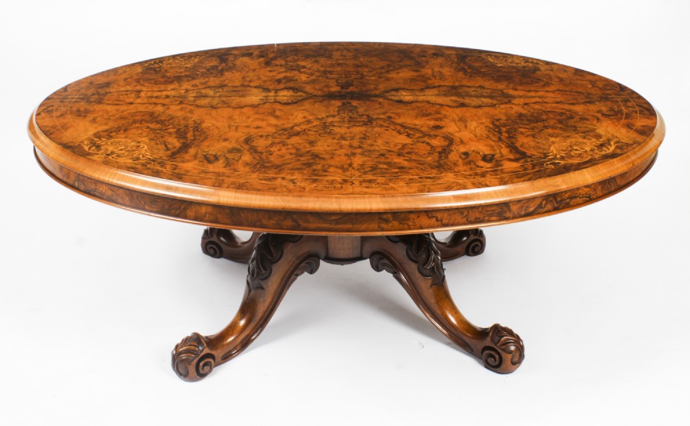 Antique Burr Walnut Oval Coffee Table Circa 1860 19th Century
