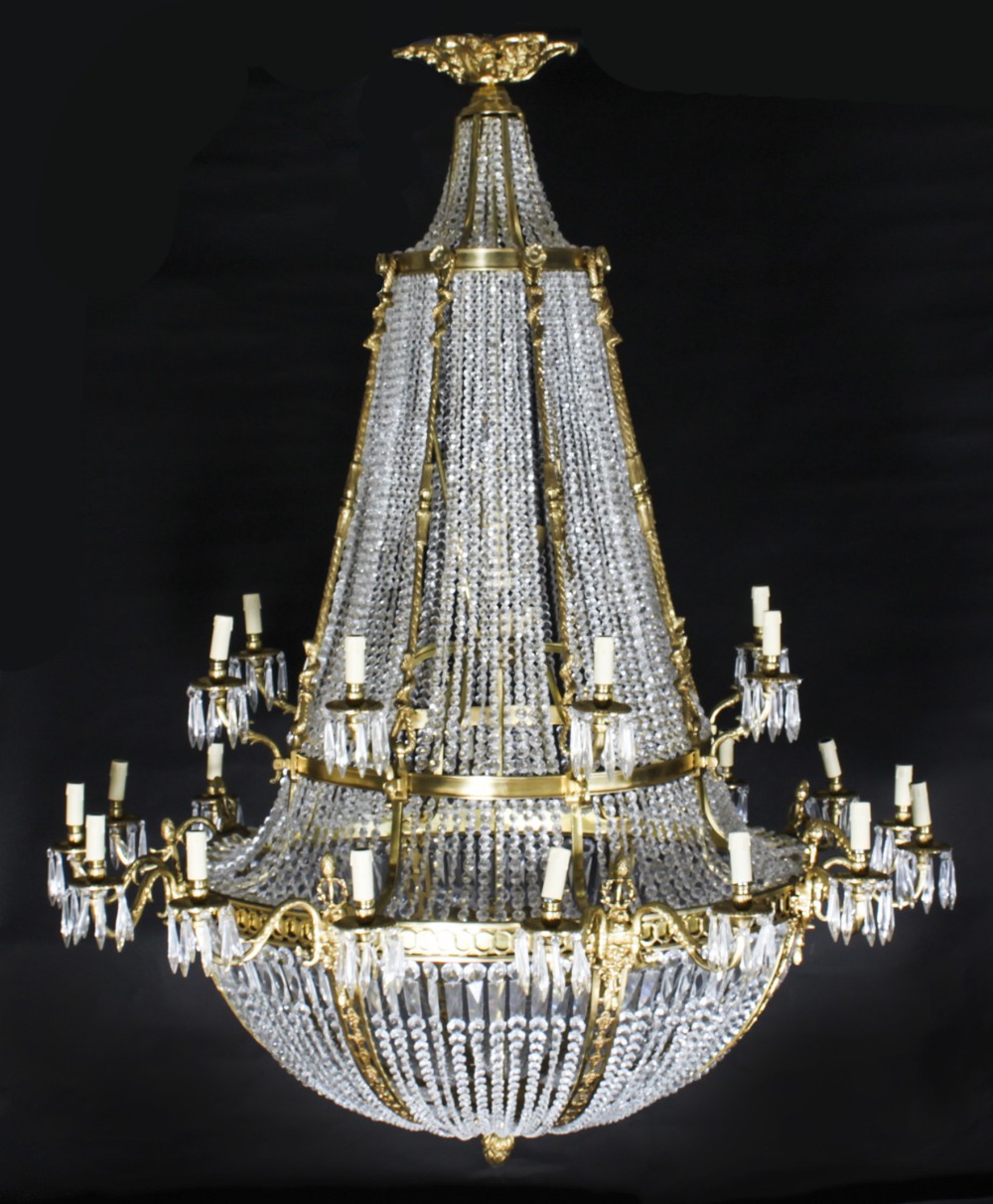 Antique Louis Revival 36 light Ballroom Cut Crystal Tent Chandelier c1920
