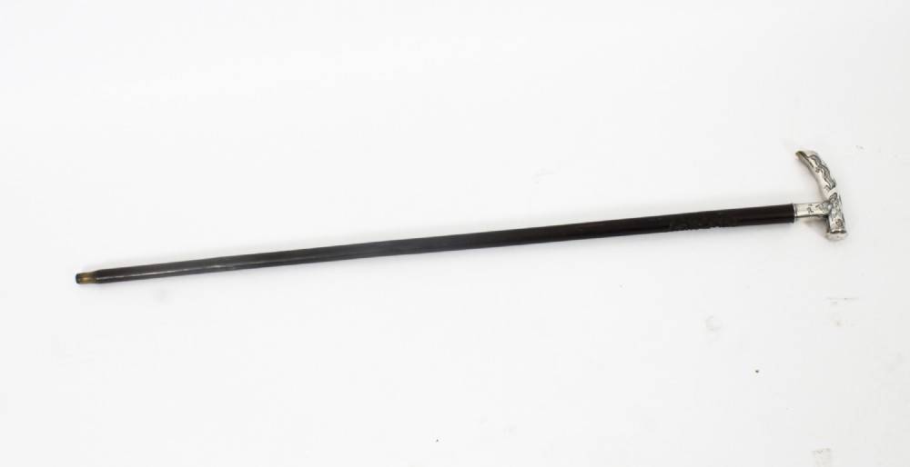 Antique Japanese Silver & Malacca Walking Stick Cane 19th century

