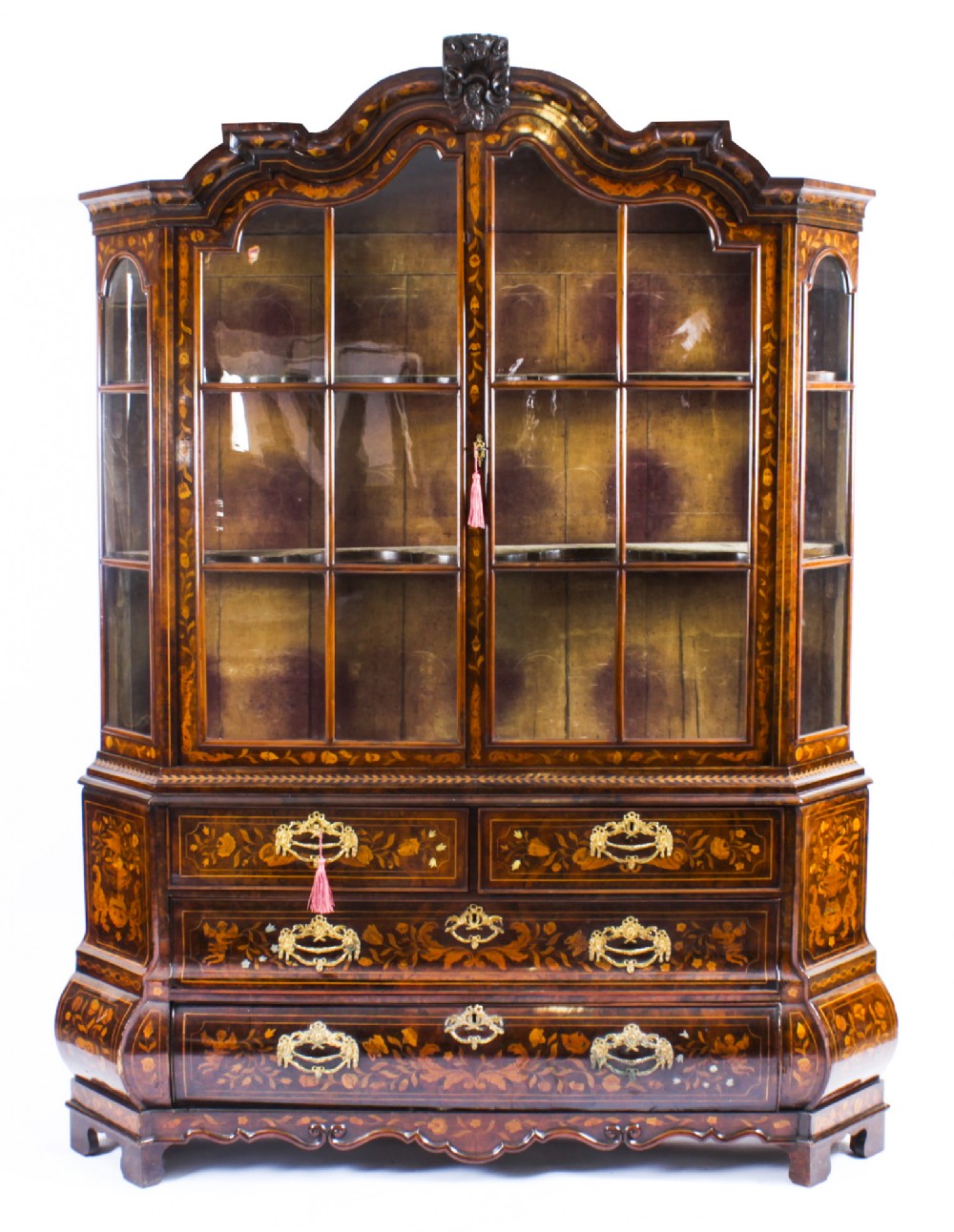 Antique Dutch Marquetry Inlaid Walnut Display Cabinet Vitrine 18th C
