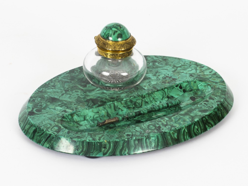 Antique Malachite Desk Set Inkwell 19th Century C1880
