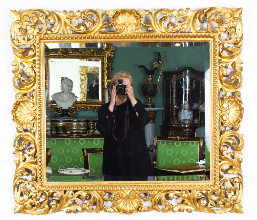 Antique Italian Giltwood Florentine Mirror 19th Century 104x93cm
 View XI