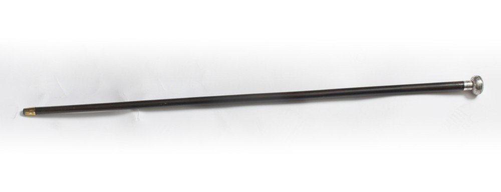 Antique French Silver & Ebonised Watch Opera Cane Walking Stick 19th C
