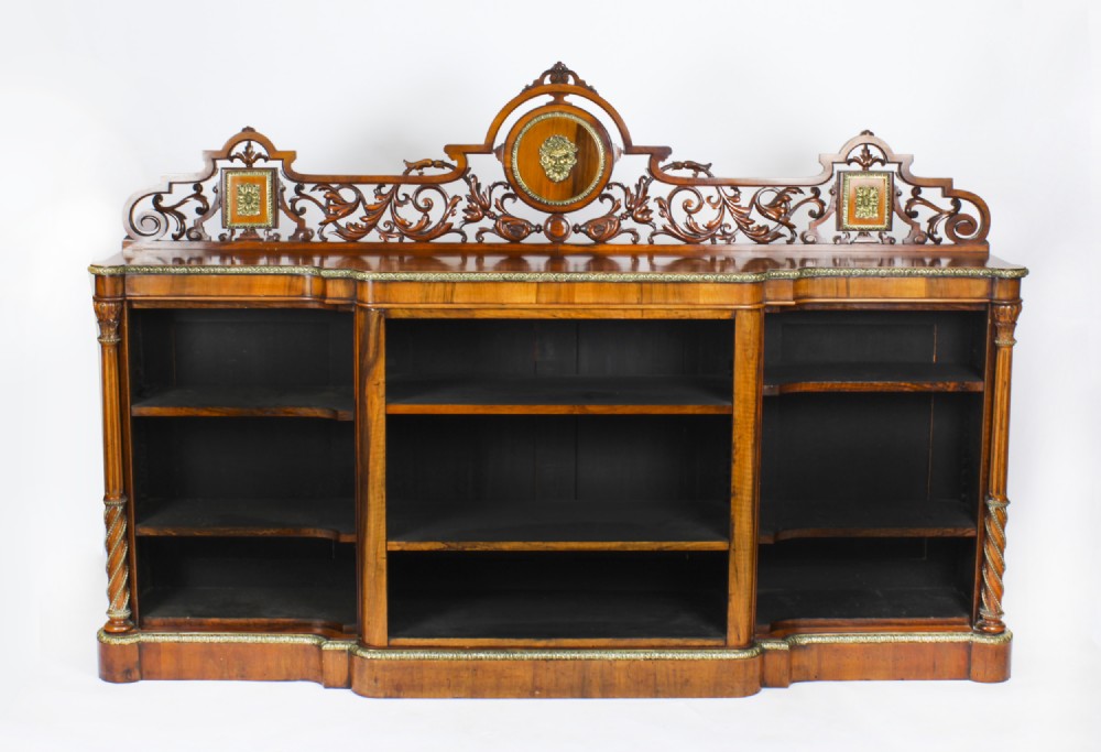 Antique Victorian Ormolu Mounted Walnut Open Bookcase 19th Century
