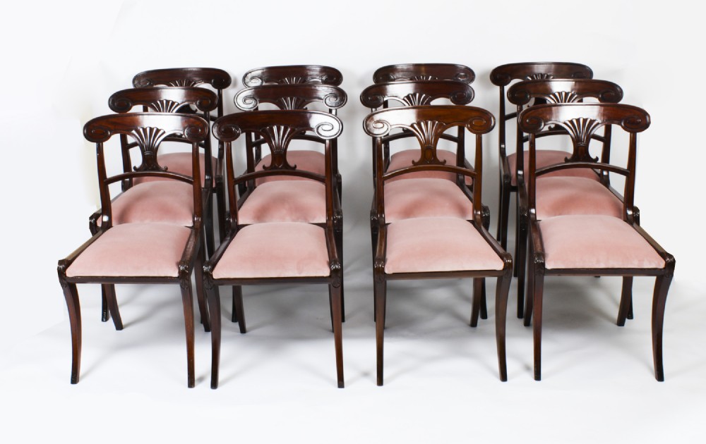 Antique Set 12 Regency Bar Back Dining Chairs C1830 19th C
