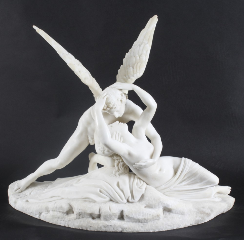 Antique Carrara Marble Lovers Sculpture after Canova 19th Century
